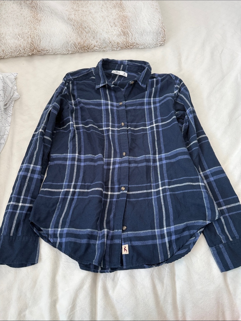 Hollister Navy Blue Plaid Button-Down Shirt